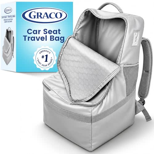 Graco Padded Car Seat Travel Bag & Infant Carrier Backpack, Gray | Durable Large Back Pack for Carseats & Booster Seats, Airport Gate Check Bag Luggage, Water Resistant Material