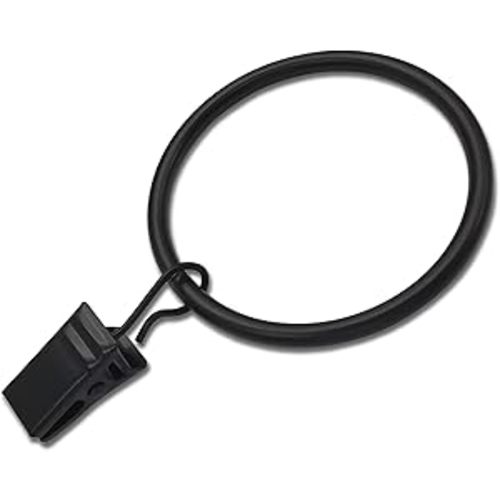 20 Pack Black Curtain Rings with Clips, Curtain Hooks Hangers Clip Rings for Hanging Drapes Bows Hat, Drapery Rings 1.77 in I D, Fits up to 1.5 in Diameter Curtain Rod.