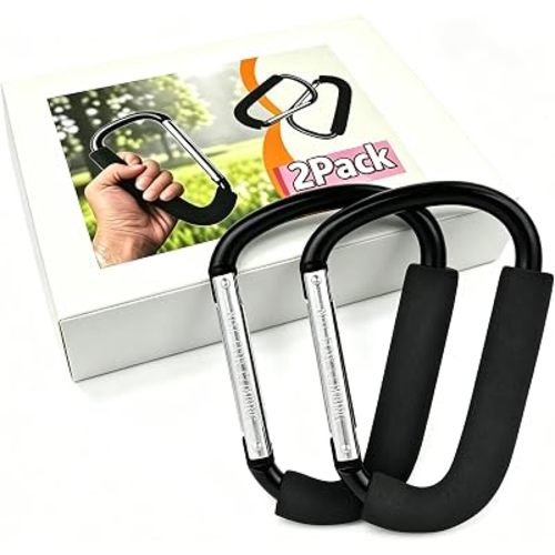 Heavy Duty Universal Stroller Hooks 2 Pack Large Carabiner Mommy Clips, Essential Baby Stroller Accessories for Hanging Diaper Bags, Purses, Grocery & Shopping Bags for Daily Travel