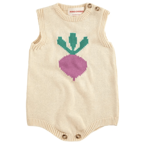 Organic cotton knit beet romper | Ecru