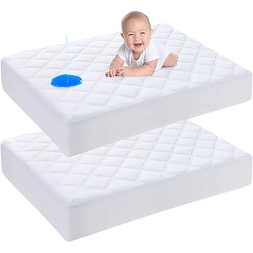 Yoofoss Waterproof Pack and Play Mattress Protector 2 Pack, Quilted Pack and Play Mattress Pad Cover Ultra Soft and Breathable, Playpen/Playard Mattress Sheet for Standard Pack n Play Size 39''x27''