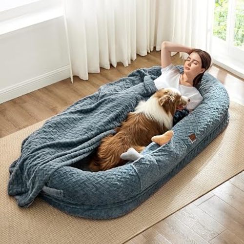 ChiXnuggle Orthopedic Human Dog Bed,with Faux Fur Washable Cover,Blanket