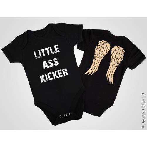 Little Ass Kicker Baby Grow Black Worn Text Newborn Bodysuit Short Sleeve Sleeved Top Daryl Judith Rick Carl Costume Tee Cosplay Outfit TWD