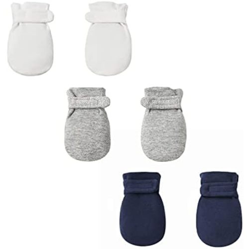 Newborn Baby No Scratch Mittens Stay On, 100% Cotton Breathable, Adjustable Infant Gloves for Baby Boys Girls Mittens