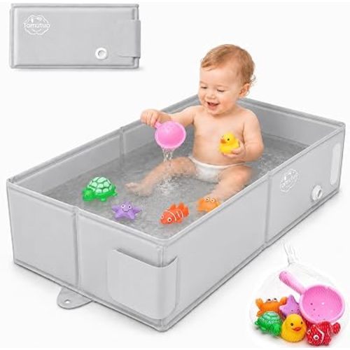 Collapsible Baby Bathtub for Baby 6 Months - 5 Years, Portable Large Toddler Bathtub Non-Slip Safe BañEra para Bebe, Foldable Toddler Bath Tub Baby Bath Essential for Hotel Camping Beach Travel