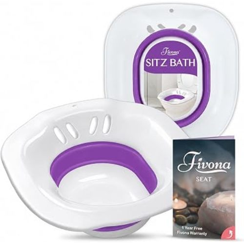 Fivona Sitz Bath for Toilet Seat Postpartum and Hemorrhoids Care - Yoni Steam Seat - Foldable Basin for Epsom Salt Soak - Portable Bidet BPA Free Temperature Resistant - Universal Fit - Purple