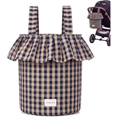 Abbylike Ruffle Stroller Bag with Removable Handles, Cotton Stroller Organizer with Waterproof Lined for Moms Baby Travel(Ruffles Style,15.5 x 9.5 Inch,Khaki, Navy Blue)