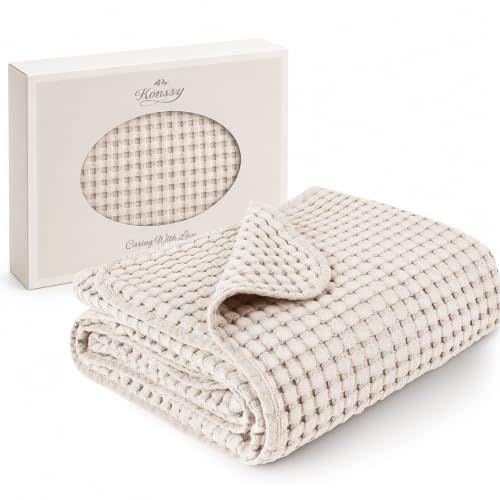 Konssy Waffle Baby Blanket for Boys & Girls, Soft Newborn Swaddle Blanket | Waffle Knit, Cozy Crib Blanket Neutral for Nursery, Stroller & Toddler Bed, Machine Washable, 41" x 37"(Oat)