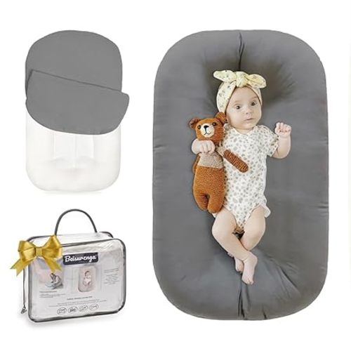 Infant Support Cushion - Baby Support Cushion for Newborn, 0-24 Months, Portable Tummy Time Mat for Home and Travel, Soft Cotton, Supervised Use, Baby Essentials Gift,Grey(1 Cushion + 1 Cover)