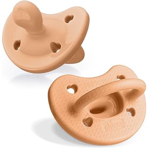 Chicco PhysioForma Luxe Silicone One Piece Pacifier for Babies Age 6-16m | Fashion Textured Shield | BPA & Latex Free | Reusable Sterilizing Case | Cantaloupe, 2pk