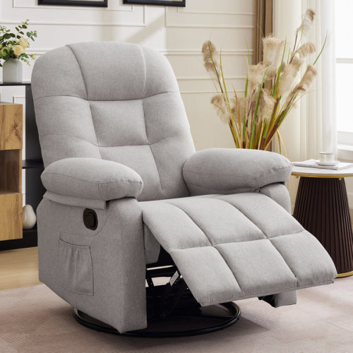 Recliner Chair, Small Recliner For Small Space, 360 ° Swivel Rocker Recliner For Living Room, Manual Recliner With Side Pockets