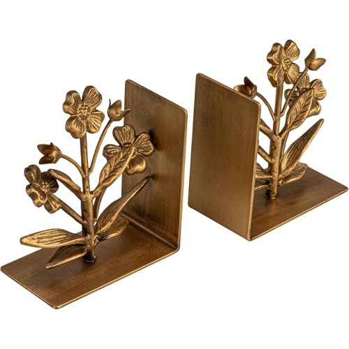 Creative Co-Op 2-Piece Cast Metal Flower Bookends, Gold Finish