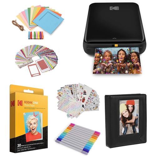 Kodak Step Printer, Wireless Mobile Photo Printer Zero Ink Technology & Kodak App for iOS & Android (Black) Gift, Starter Bundle