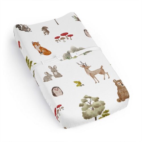 Sweet Jojo Designs Boy Girl Gender Neutral Unisex Changing Pad Sheet Watercolor Woodland Forest Animals Orange Green and Brown