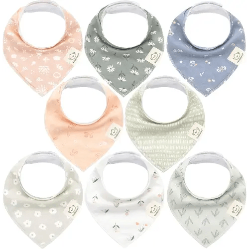 KeaBabies 8-Pack Organic Baby Bandana Bibs for Girls - Super Absorbent Triangle Baby Bibs for Drooling and Teething Infant, 100% Cotton Extra Soft for Newborn, Infant 0-36 Months (Fleur)