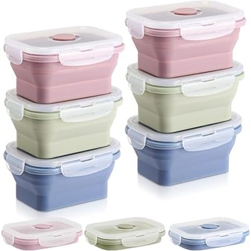Mifoci 6 Pcs Silicone Containers for Food Collapsible Food Storage Containers with Airtight Lids Stacking Leftover Foods Storage Lunch Box for Freezer Microwave Dishwasher Safe(Morandi,11.8 oz)
