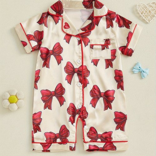 2pcs Baby Girl Shorts Set - Striped Half Button-Up V-Neck Bodysuit & Elastic Waist Shorts, Soft Stretchy Fabric, Casual Summer Outfit for Toddlers, Perfect for Christmas & Everyday Wear, Baby Girl Clothes, Christmas Babywear, Playful Toddler Wear,