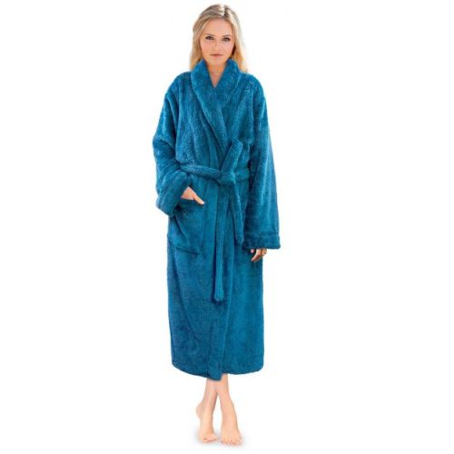 PAVILIA Premium Womens Plush Soft Robe Fluffy Warm, Fleece Faux Shearling Shaggy Bathrobe (Teal Blue, Large-X-Large), Mother's Day Gift