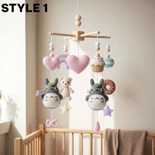 Cute cartoon character gray crochet doll, star shaped baby crib, handmade baby room decoration, amigurumi baby shower gift