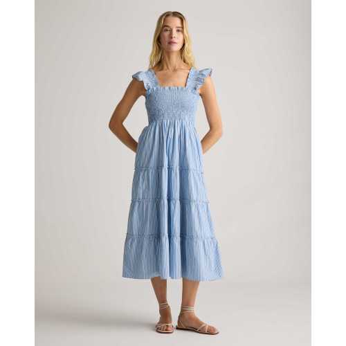 100% Organic Cotton Smocked Midi Dress in Tribeca Stripe