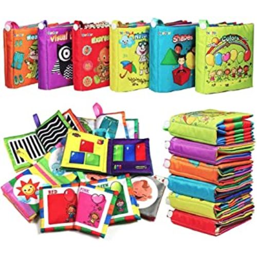 teytoy My First Soft Book, 6 PCS Nontoxic Fabric Baby Cloth Books Early Education Toys Activity Crinkle Cloth Book for Toddler, Infants and Kids Perfect for Baby Shower (New Version)