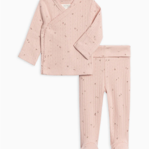 2-Piece Lacey Brushed Back Pointelle Kimono Top and Pant Set