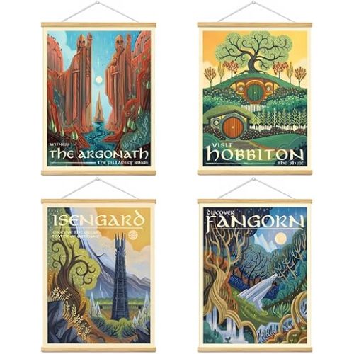 Meksular Middle Earth Landscape Wall Art Prints Canvas PaintingFantasy Posters, Wall Pictures, For Travel Gift, Canvas Art with Frames, For Office Home Decor Bedroom Living Room Wall Decor.