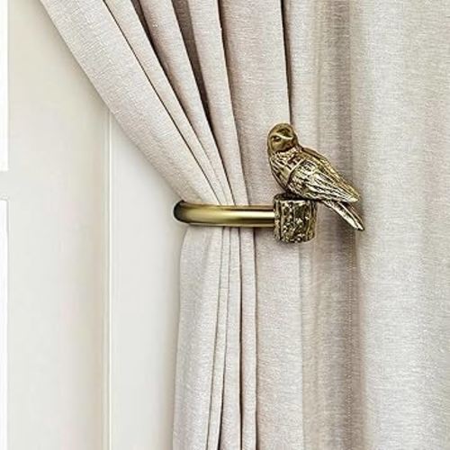 Curtain Drapery Holdbacks with Resin Bird, Wall Mount Drapery Hooks Holders, Set of 2, Gold