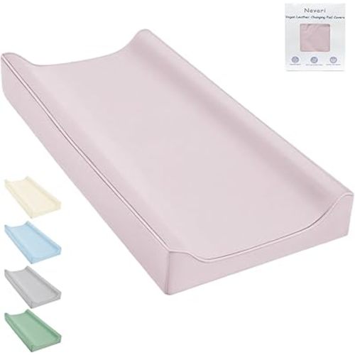 Vegan Leather Changing Pad Cover - 31"X 16" - Waterproof Wipeable, Extra Thick & Portable & Non-Slip Diaper Mat - Fits Standard Changing Tables for Baby Boy Girl (Pink)
