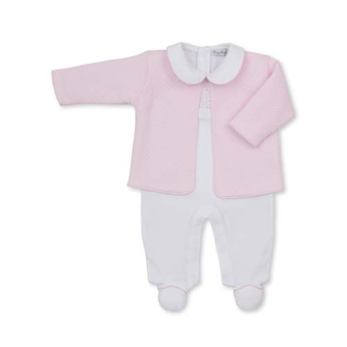 Giraffe Laughs White Footie & Pink Jacquard Jacket Set