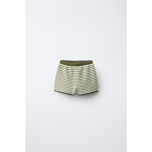STRIPED KNIT SHORTS - Ecru / Green | ZARA United States