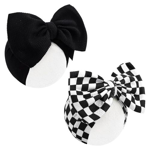 YanJie 2PCS 7’’ Black Bows for Baby Girls Checkered Headband White Bow Infants Toddler Hair Accessories Newborn Headbands Hair Bow Baby Clothes