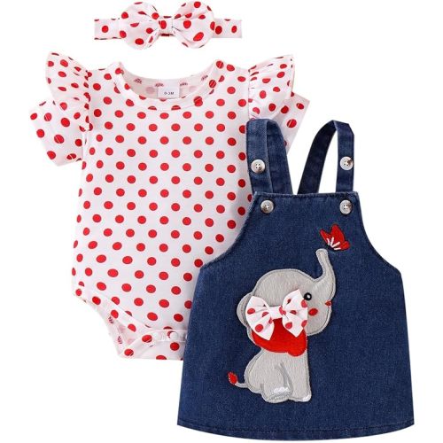 Baby Girl Clothes Suspender Skirt Newborn Ruffled Romper + Elephant Jeans Dress + Headband Summer Outfits 0-18 Months