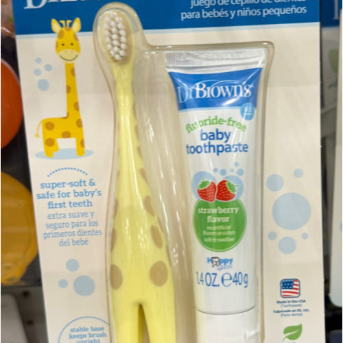 Dr. Brown's Infant-to-Toddler Toothbrush, Giraffe & Strawberry Toothpaste Set