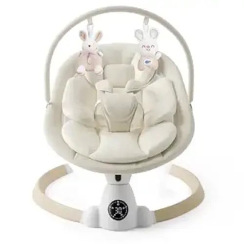 Baby Swing for Infants, Portable Electric Baby Swings with Bluetooth, 5 Swing Speed, 10 Melodies, 5-Point Harness, Remote Control & Touch Panel - Infant Swing for Indoor & Outdoor Use, Beige
