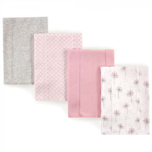 Touched by Nature Baby Girl Organic Cotton Burp Cloths 4pk, Dandelions, One Size