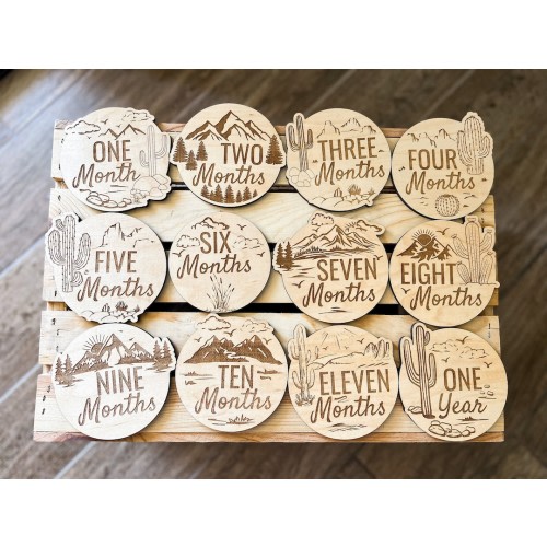 Outdoor Monthly Milestones | Mountain Cactus | Baby Newborn | Baby Shower Gift | Photoshoot | Wood Discs | Cacti | Desert Scene | Forest |