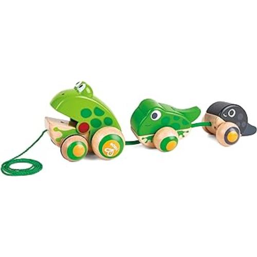 Hape Pull Along Frog Family with Anti-Rollover Wheels, Toddler Push and Pull Toys