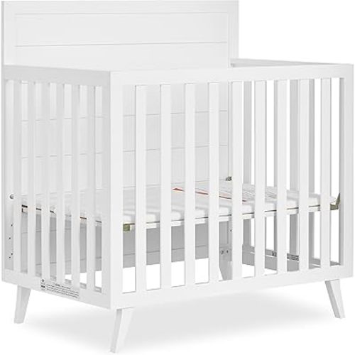 Dream On Me Lexington 4-in-1 Convertible Mini Baby Crib, White, GreenGuard Gold & BSA, Sustainabe Pinewood, Converts to Day & Twin-Size Bed, Compact Modern Nursery, 1″ Mattress Pad