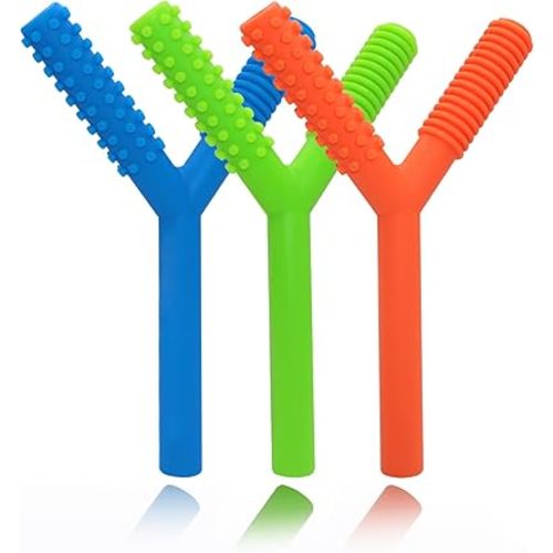 Hollow Teething Tubes Toys for Babies Girls Boys, 5 Pack Silicone Baby Teether Toy Tube for Infants with Nursing Biting Chewing, Chew Straws for Toddlers 6-12 Months (Style C)