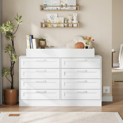 Latitude Run® Baby Changing Dresser with 8 Drawers, Wooden Nursery Changing Table with Open Shelf | Wayfair