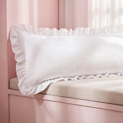 Bedsure Ruffle Body Pillow Covers, Ruffled Long Pillow Shams, Double Brushed Microfiber, Body Pillow Case Covers with Envelope Closure, Wrinkle Fade Resistant, White, 20" x 54"