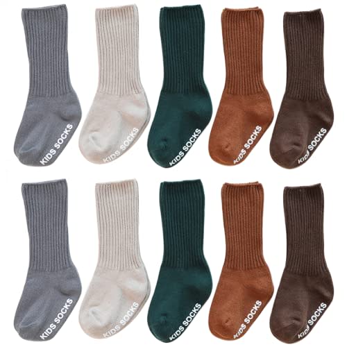 Adeimoo Baby Girls Knee High Socks Unisex Baby Non-Slip Sock Cotton Stockings Long Infants Toddler Socks 5 Pairs