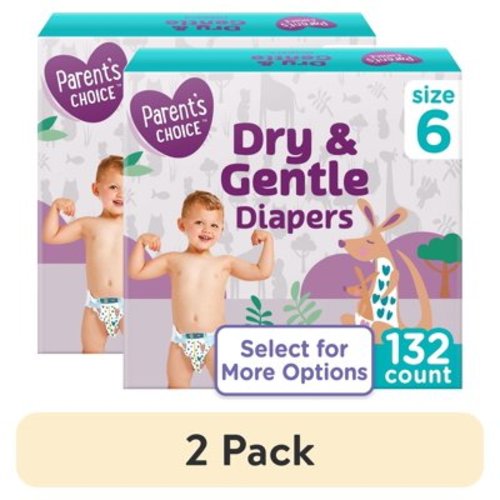 (2 pack) Parent's Choice Dry & Gentle Diapers Size 6, 132 Count (Select for More Options)