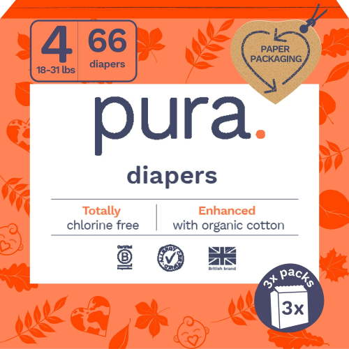 Pura Sensitive Soft Sustainable Diapers Size 4, 66 Count (Choose Your Size and Count)