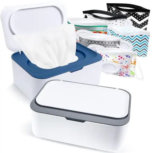 8Pcs Baby Wipes Dispenser, Reusable Baby Wipe Holder Box and Portable Wet Wipes Pouch, Refillable Wipes Pouch Case Container with Lid for Bathroom Baby Nursery Kitchen Office Travel (Black)