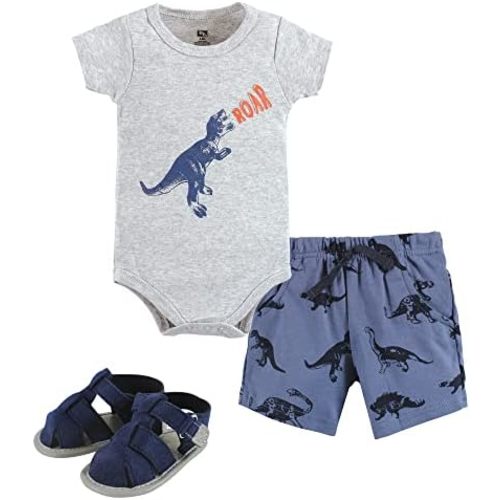 Hudson Baby Unisex Baby Cotton Bodysuit, Shorts and Shoe Set