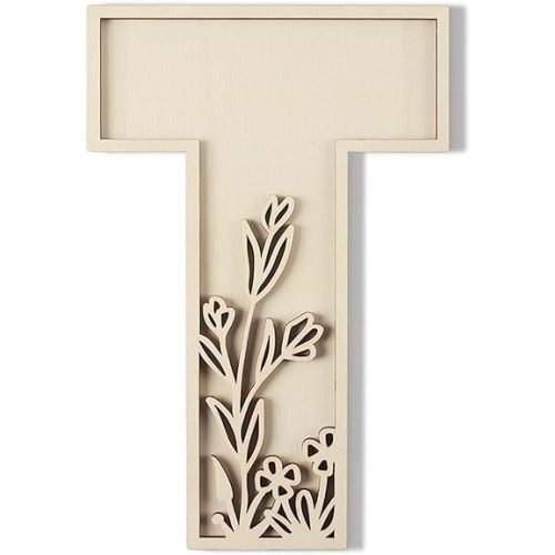 Layered 12 Inch Large Wooden Letters for Wall Decor, Flowered Paintable Wooden Nursery Letters for Crafts Wood Alphabet Letter T for Birthday Boho Nursery Name Sign Wedding Home Decoration