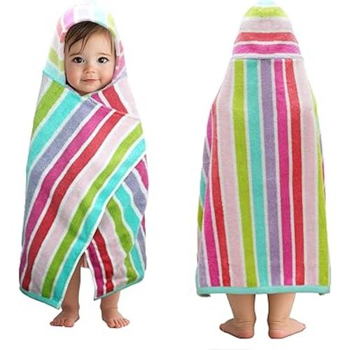 ORIGINAL KIDS Hooded Baby Towel for Newborn - 100% Cotton Large Baby Bath Towels with Hood for Infants, Toddler - Extra Absorbent & Soft Newborn Bath Essentials - Large 24x30 - Pink Multi