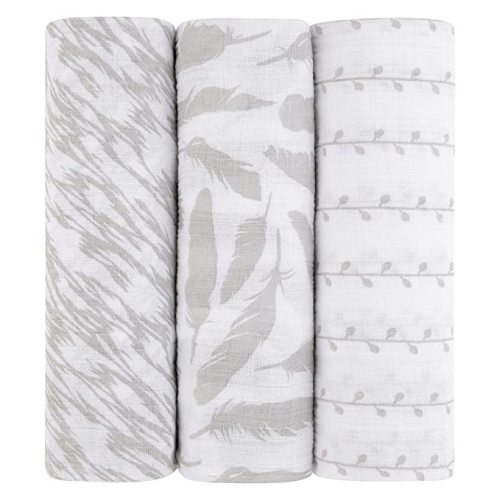 Ely's & Co. Muslin Swaddle Blanket 100% Soft Muslin Cotton 3 Pack 47"x 47" Classic Grey Combo Unisex for Baby Girl or Baby Boy - 3-Pack - Grey Classic